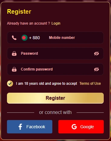 User registration form for K777 Casino